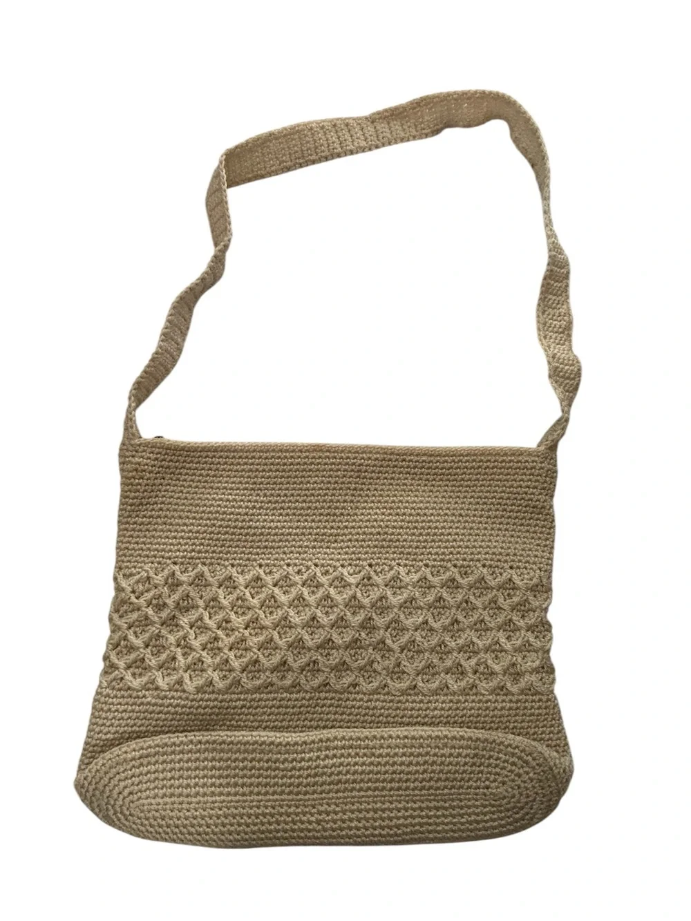 Beige Crochet Crossbody Bag - Lightweight Shoulder Tote